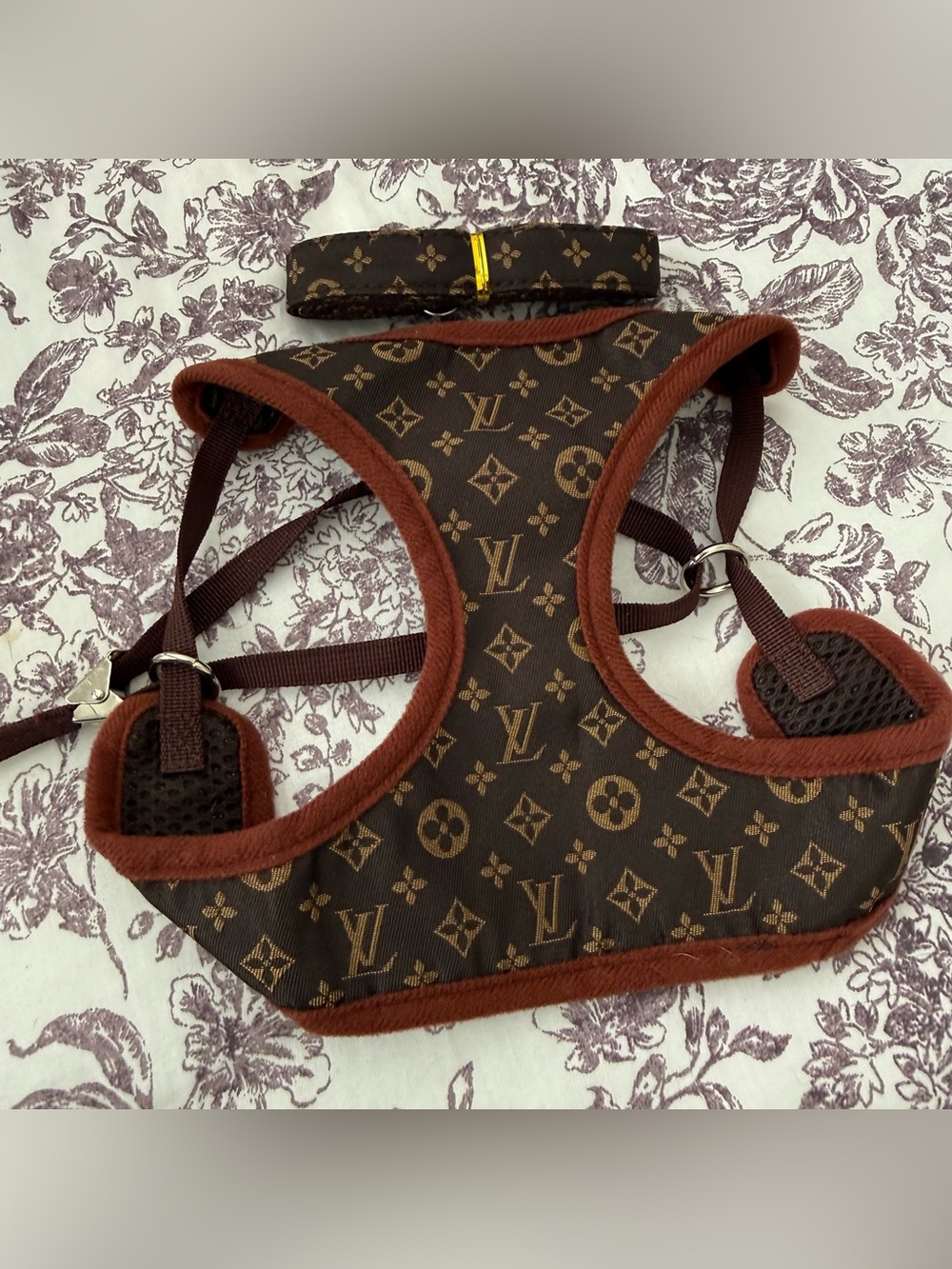 LV Brown & Tan Pet Harness with Silver Hardware size L for small breeds